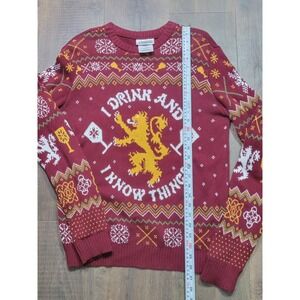 Game of Thrones Lannister I Drink and I Know Things Holiday Sweater Maroon Small